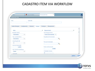 CADASTRO ITEM VIA WORKFLOW
 