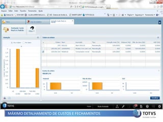 MÁXIMO DETALHAMENTO DE CUSTOS E FECHAMENTOS
 