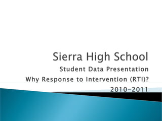 Student Data Presentation Why Response to Intervention (RTI)? 2010-2011 