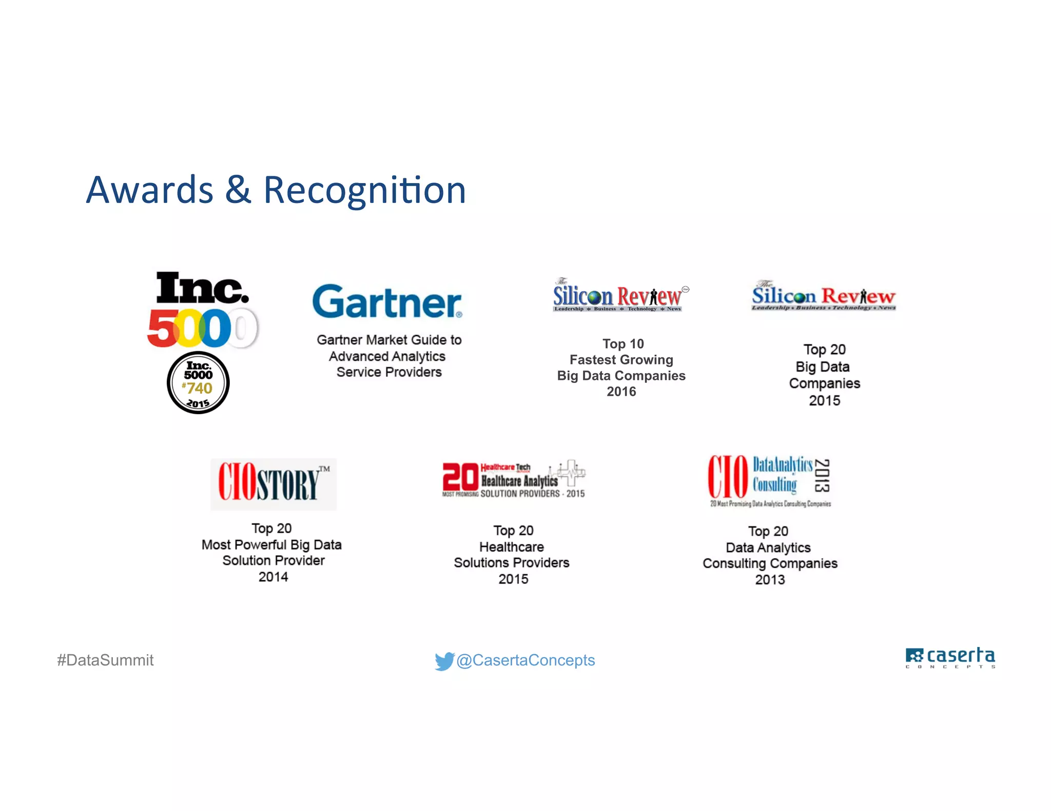 @CasertaConcepts#DataSummit
Awards & Recognition
Top 10
Fastest Growing
Big Data Companies
2016
 