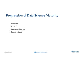 @CasertaConcepts#DataSummit
Progression of Data Science Maturity
• Timeline
• Tools
• Available libraries
• Best practices
 