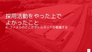 採用活動をやった上で
よかったこと
4: ファネルのどこがボトルネックか意識する
27
 