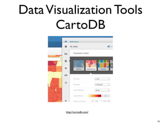 Data Visualization Tools
CartoDB

http://cartodb.com/
65

 