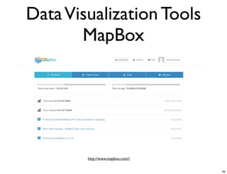 Data Visualization Tools
MapBox

http://www.mapbox.com//
66

 