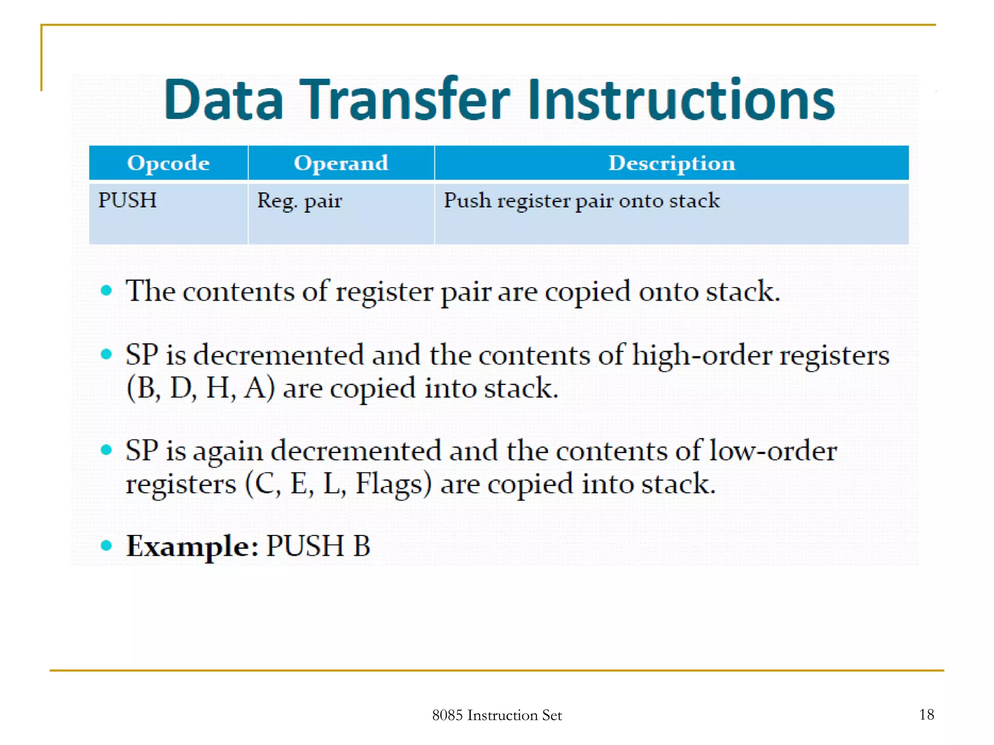 Data transfer instruction set of 8085 micro processor | PPT | Computing ...