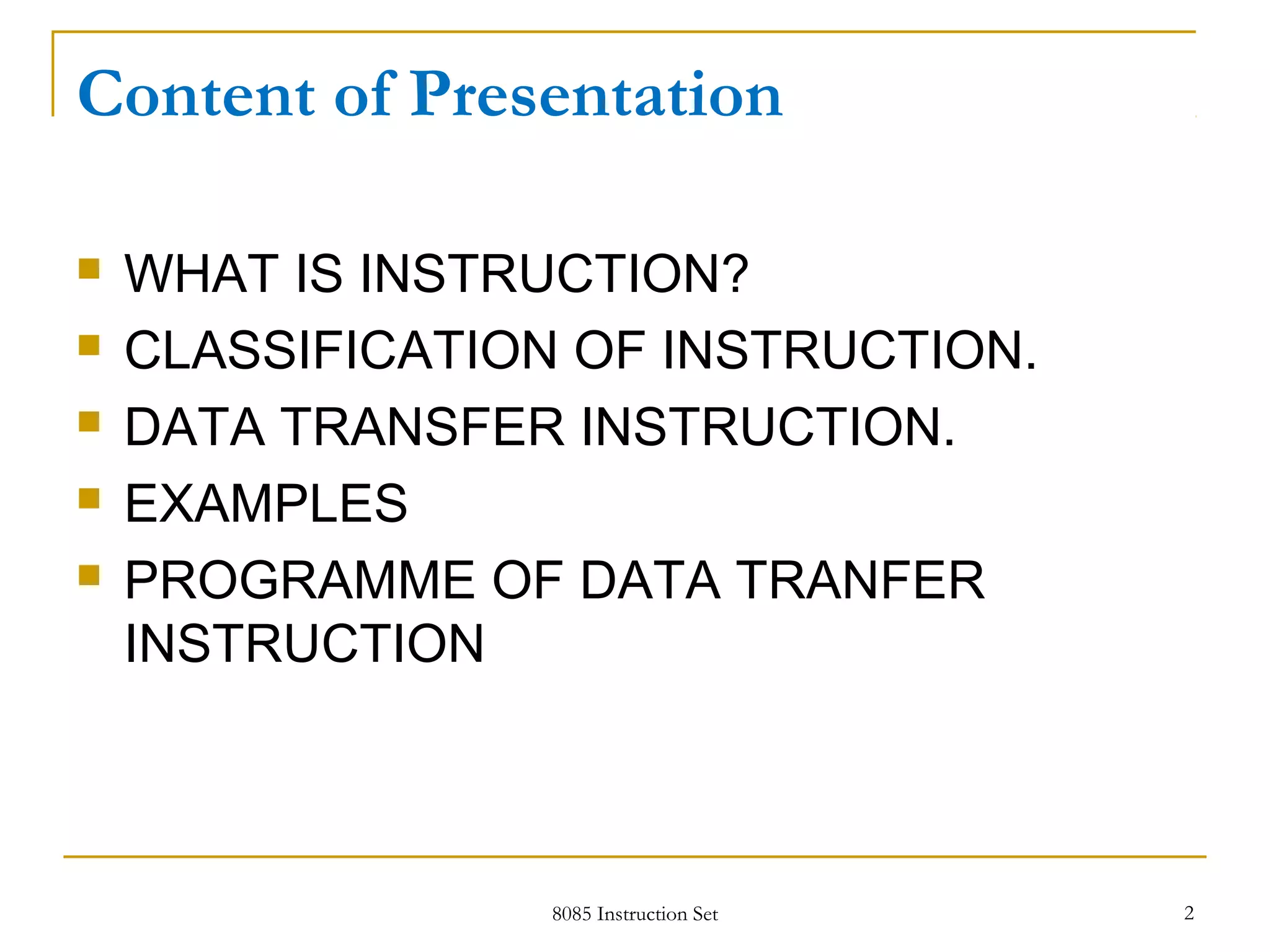 Data transfer instruction set of 8085 micro processor | PPT | Computing ...
