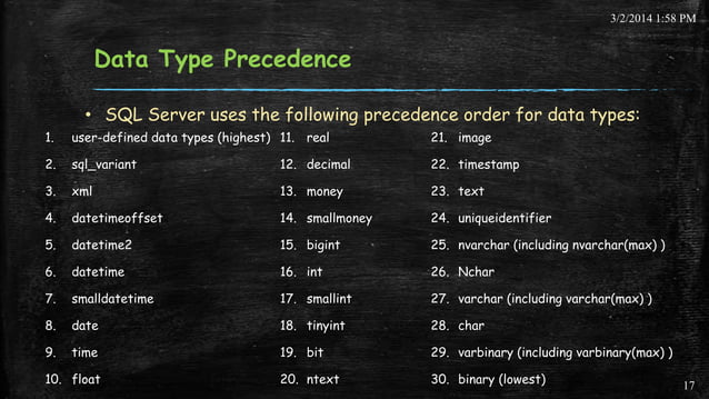 Data type[s] on MS SQL Server | PPTX