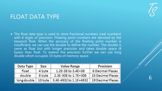 Data types in C | PPTX | Programming Languages | Computing