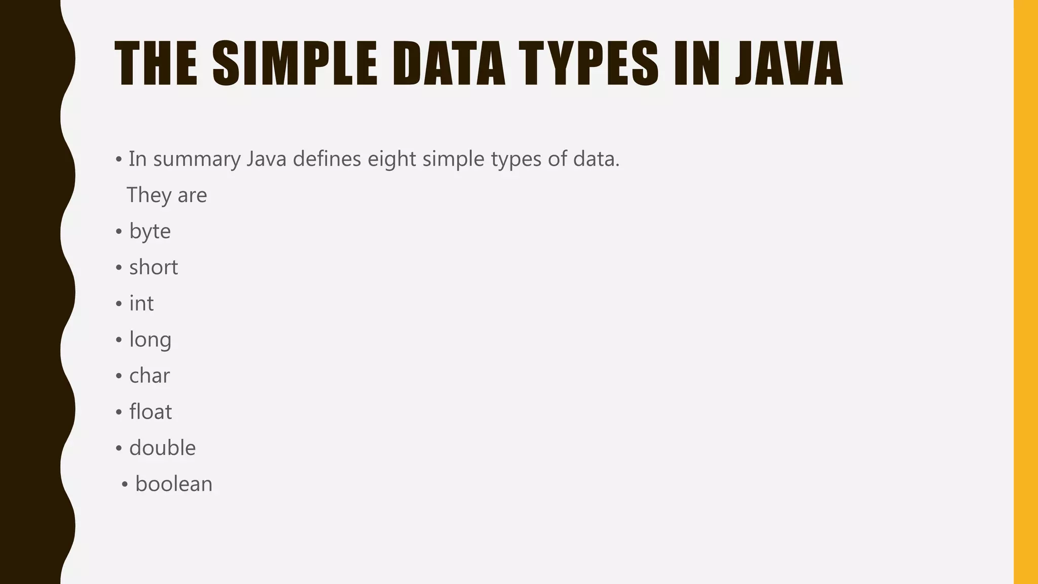 Data types IN JAVA | PPTX | Programming Languages | Computing