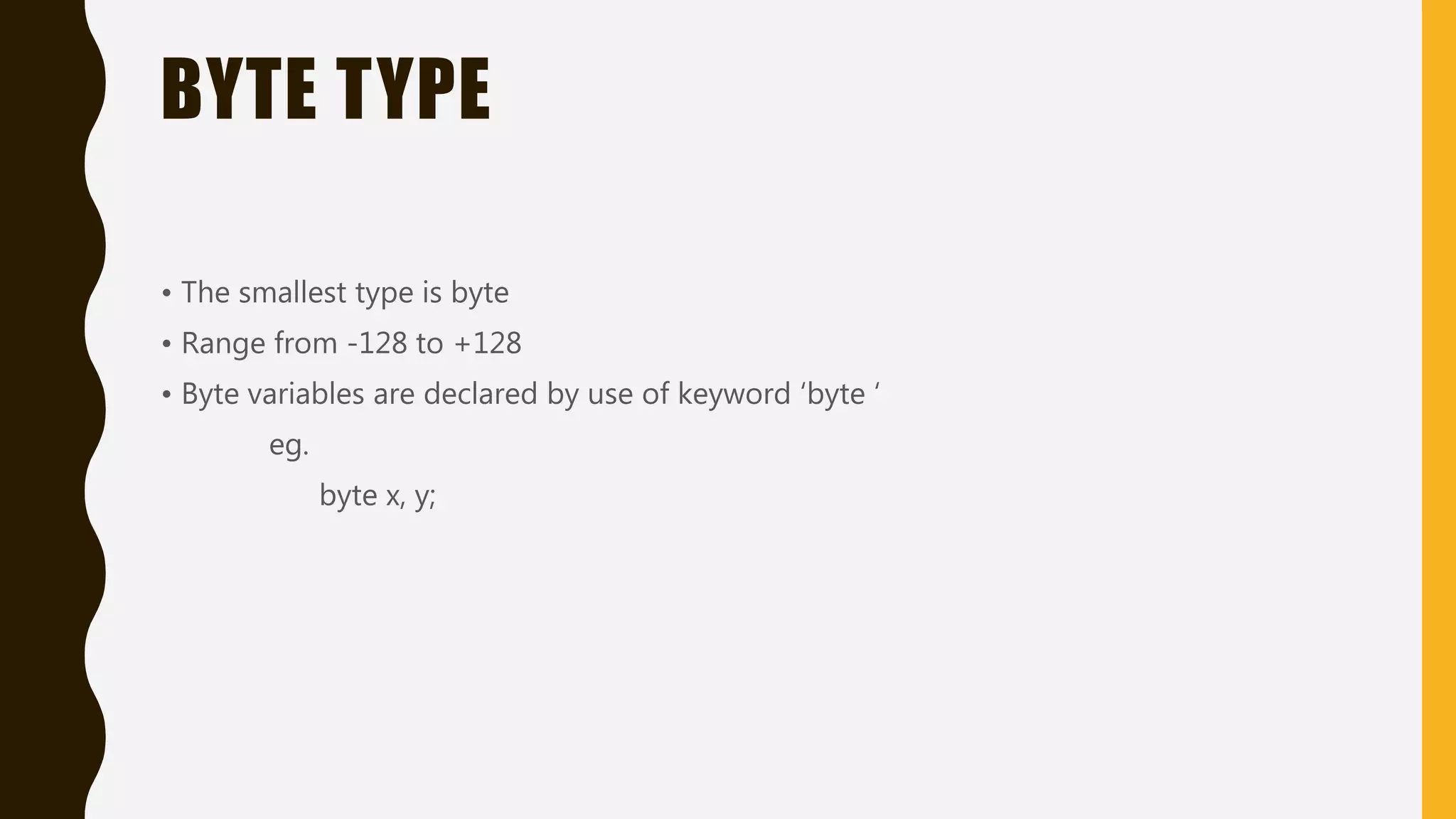 Data types IN JAVA | PPTX | Programming Languages | Computing