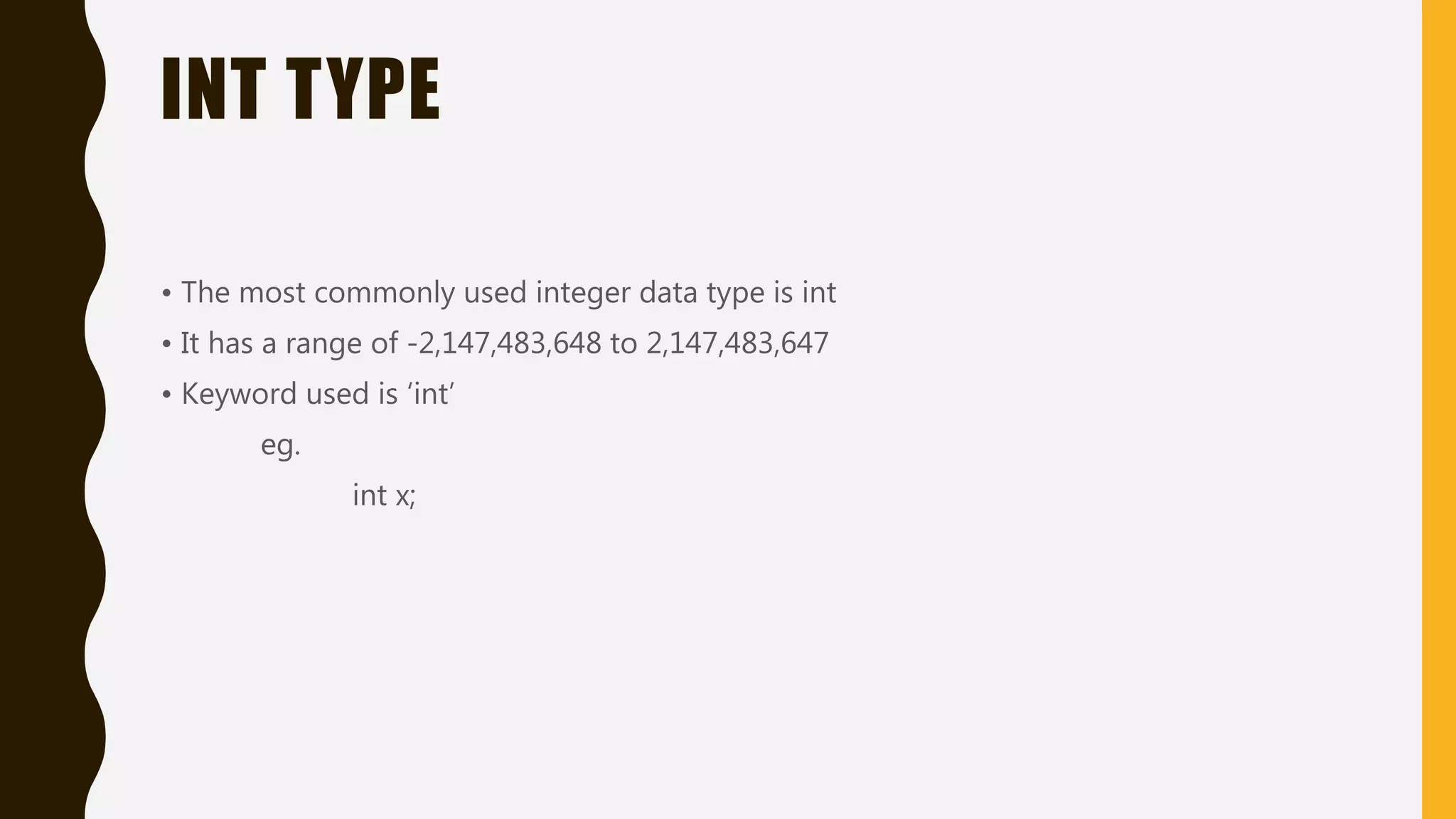 Data types IN JAVA | PPTX | Programming Languages | Computing