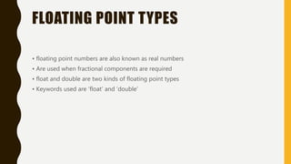Data types IN JAVA | PPTX | Programming Languages | Computing