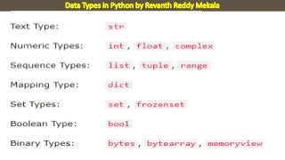Data Types in Python by Revanth Reddy Mekala
 