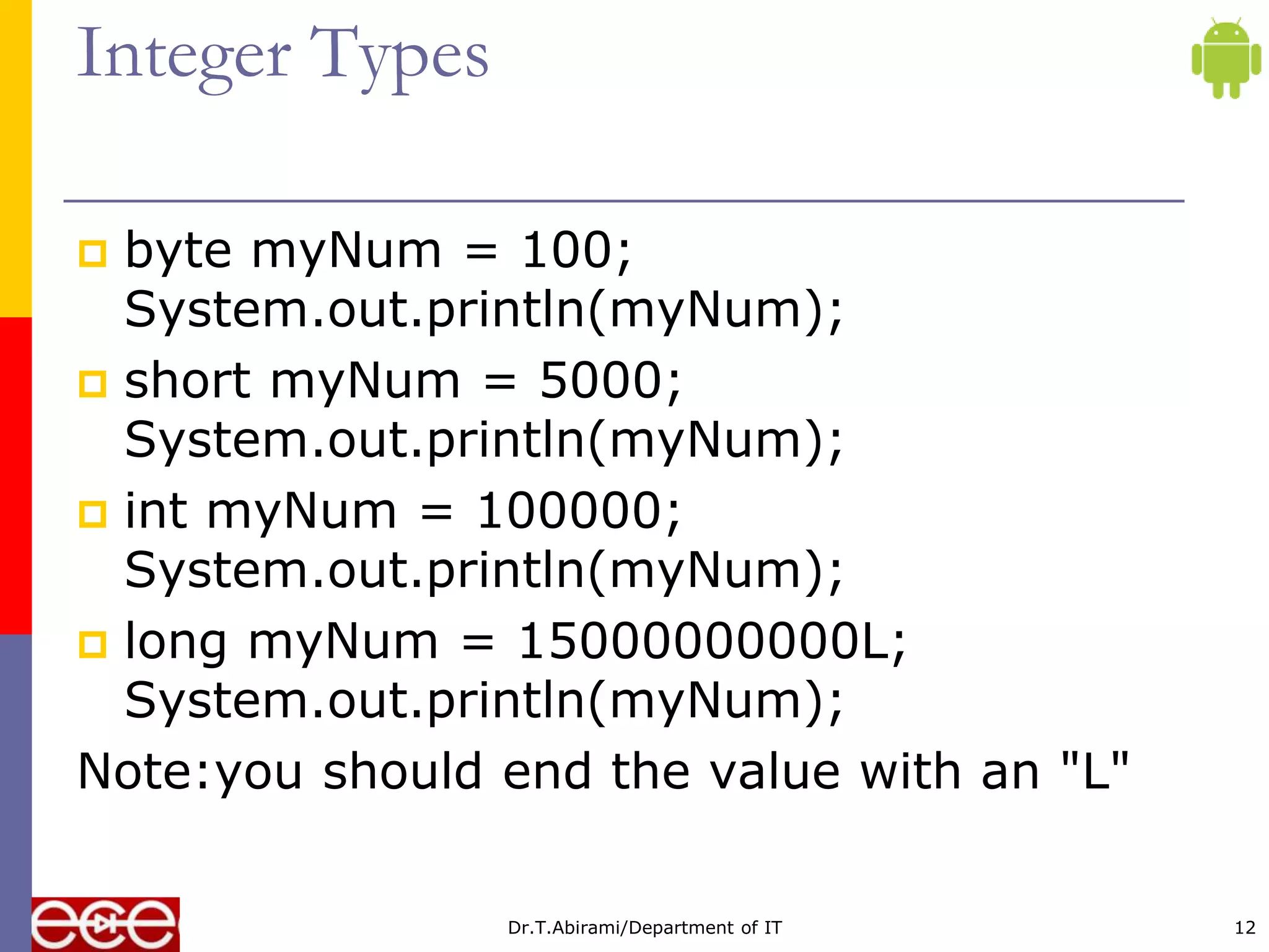 JAVA PROGRAMMING : Data types | PPT