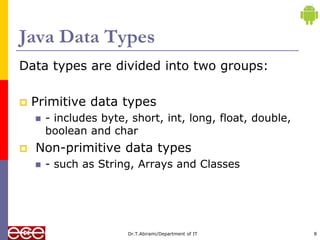 JAVA PROGRAMMING : Data types | PPT