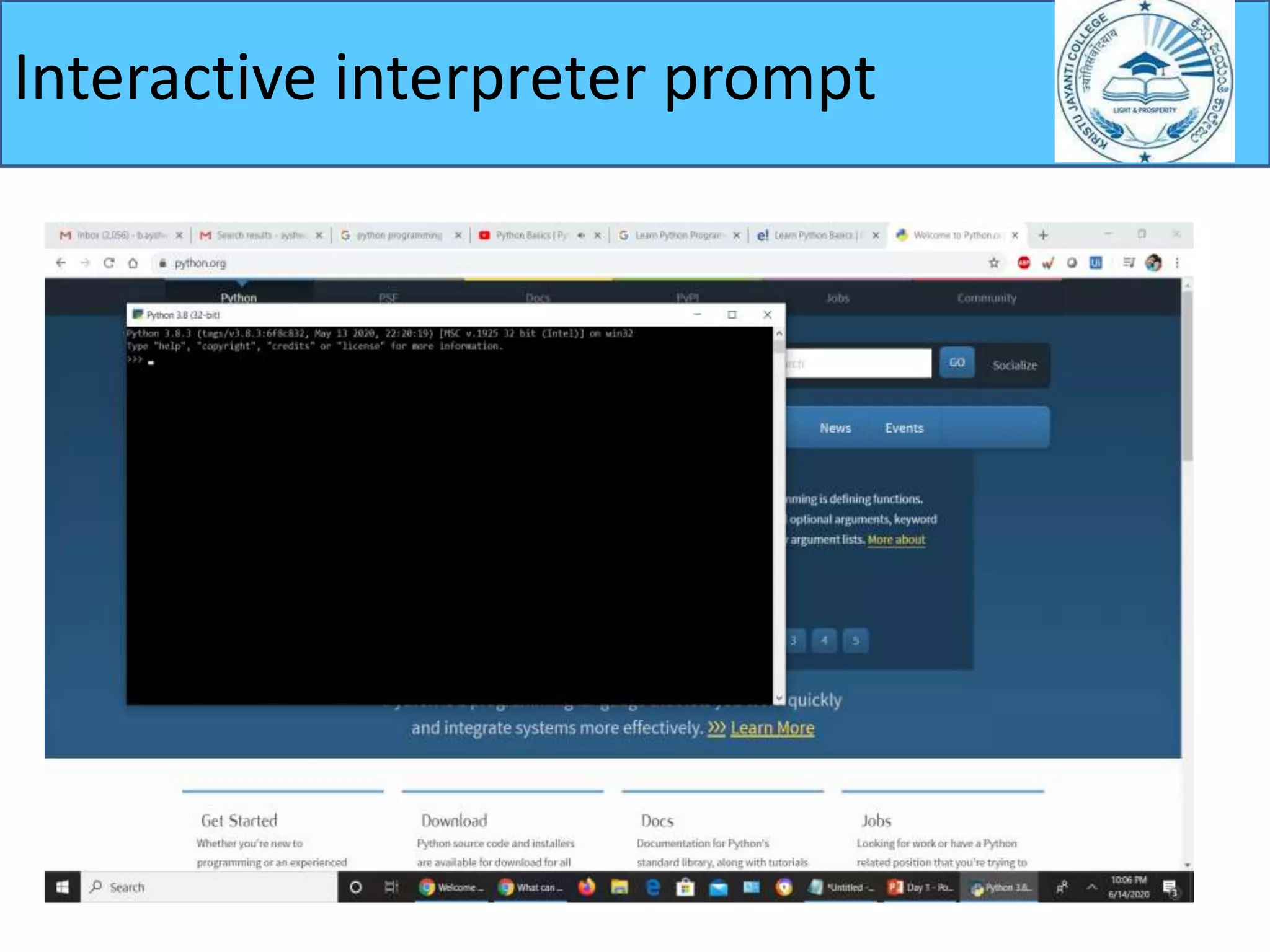 Interactive interpreter prompt
 