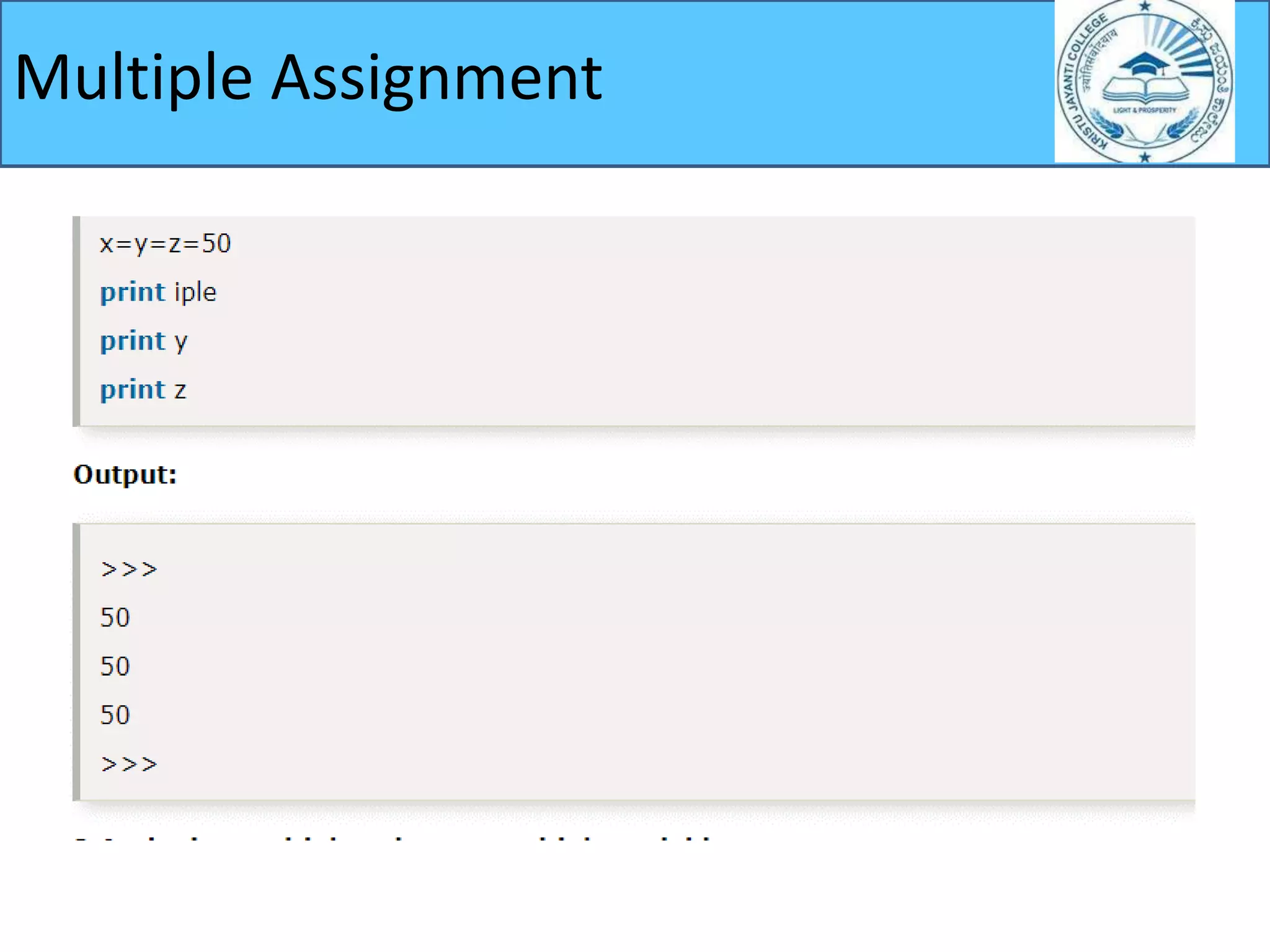 Multiple Assignment
 