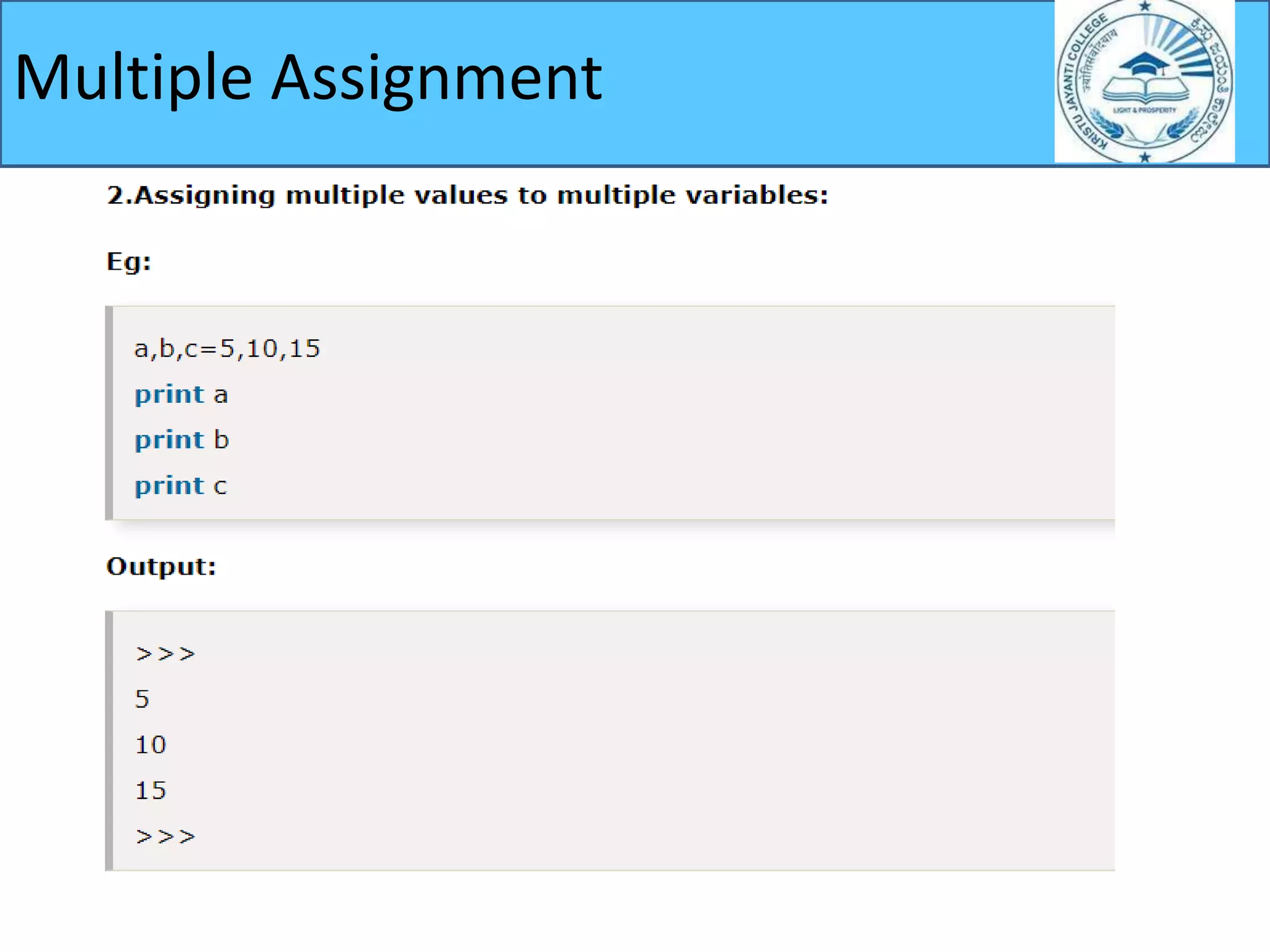 Multiple Assignment
 