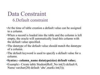 Data Constrain Examples datatypes - constraints in database system | PDF
