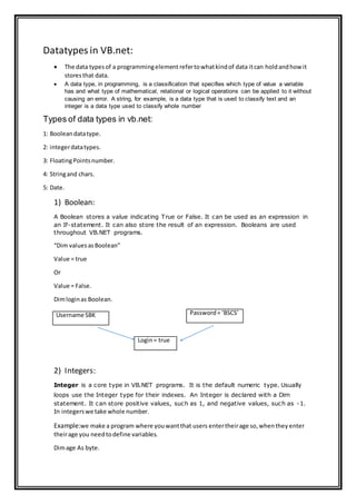 Data types and operators in vb | PDF