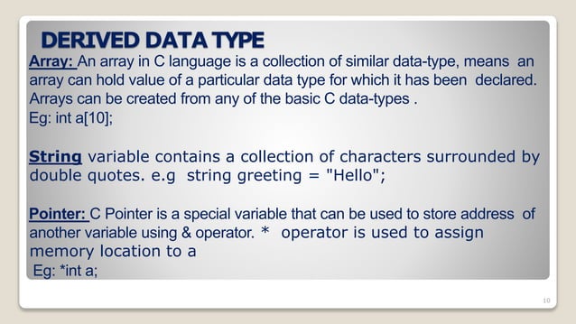 Datatypes in c | PPTX | Programming Languages | Computing
