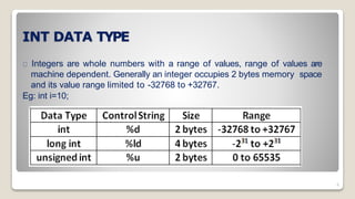 Datatypes in c | PPTX | Programming Languages | Computing