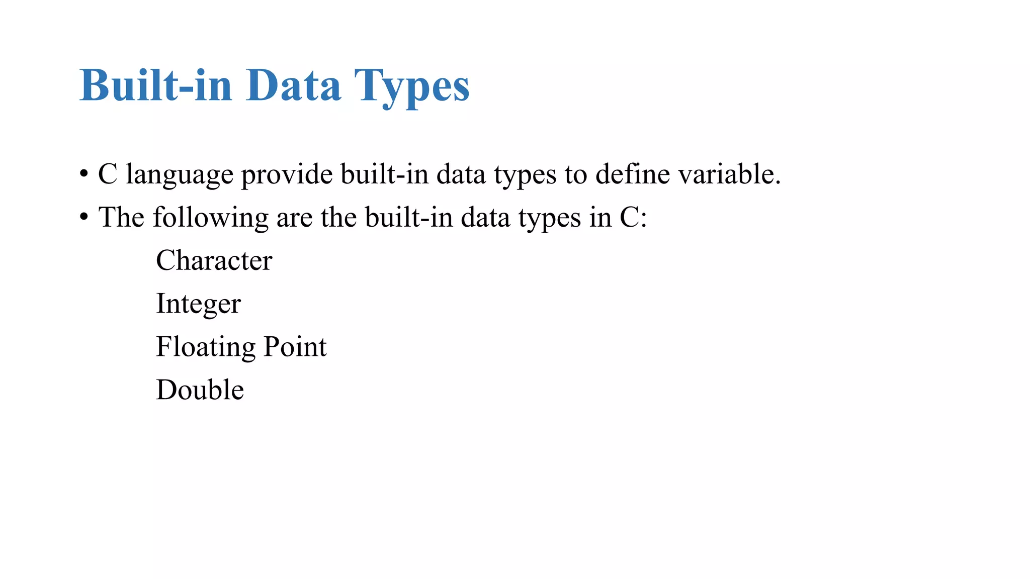 Data Types in C language | PPT