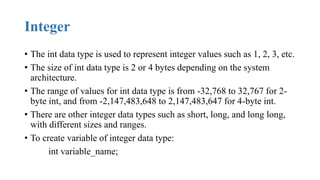 Data Types in C language | PPT
