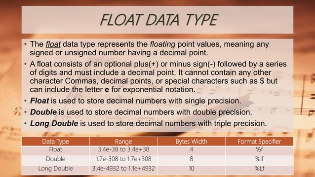 Data types in c language | PPTX | Programming Languages | Computing