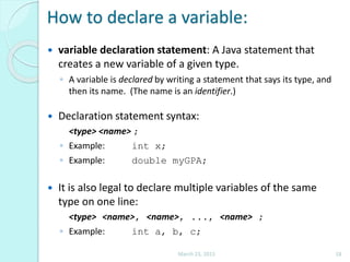 Data types, Variables, Expressions & Arithmetic Operators in java | PPSX