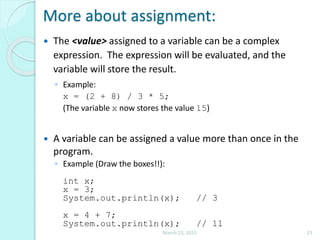 Data types, Variables, Expressions & Arithmetic Operators in java | PPSX