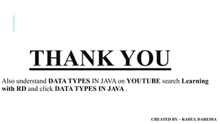 Data types in java | What is Datatypes in Java | Learning with RD ...