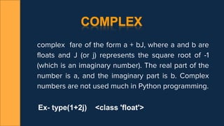 Data types in python | PPTX | Programming Languages | Computing