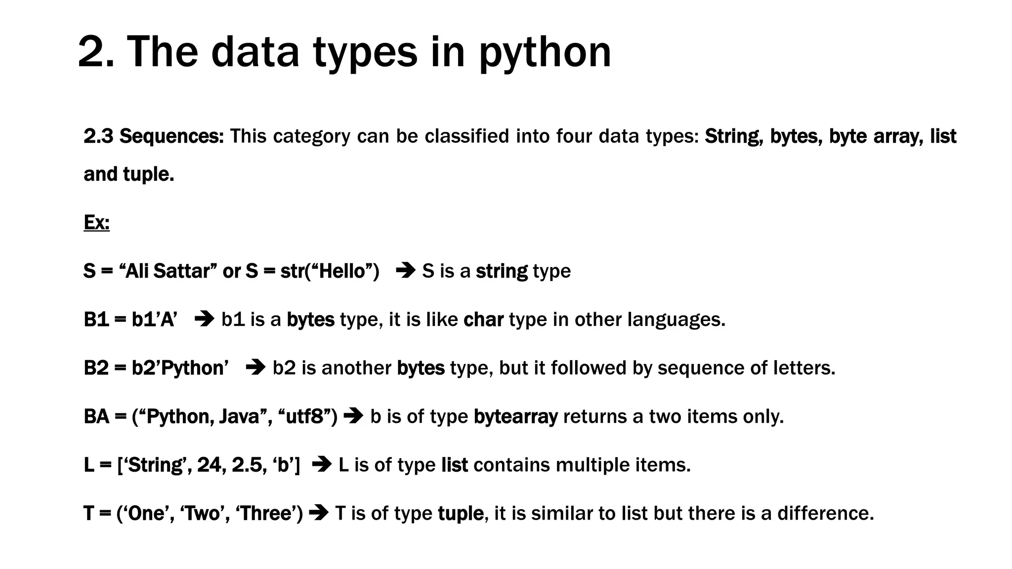 Data types in python lecture (2) | PPTX