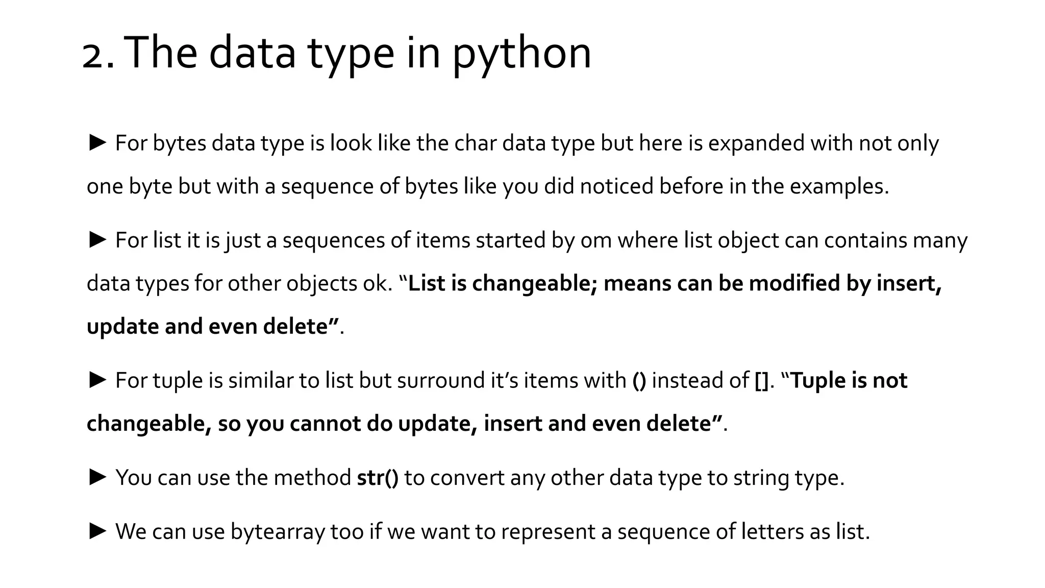 Data types in python lecture (2) | PPTX