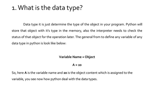 Data types in python lecture (2) | PPTX