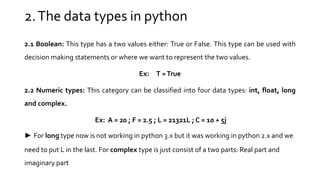 Data types in python lecture (2) | PPTX