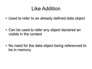 Like Addition
● Used to refer to an already defined data object
● Can be used to refer any object declared an
visible in t...