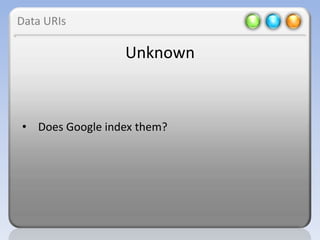 Data URIs

                 Unknown



• Does Google index them?
 