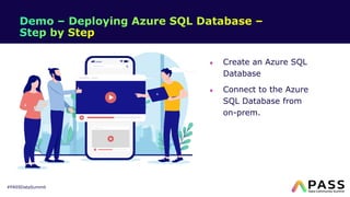#PASSDataSummit
Create an Azure SQL
Database
Connect to the Azure
SQL Database from
on-prem.
 