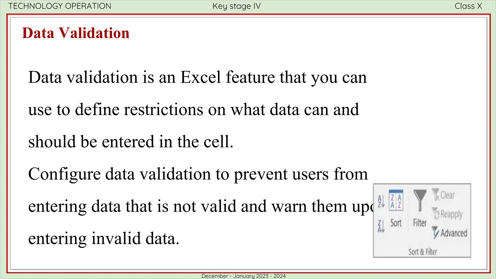 lesson on Data Validation.pptx for grade 10 | PPTX