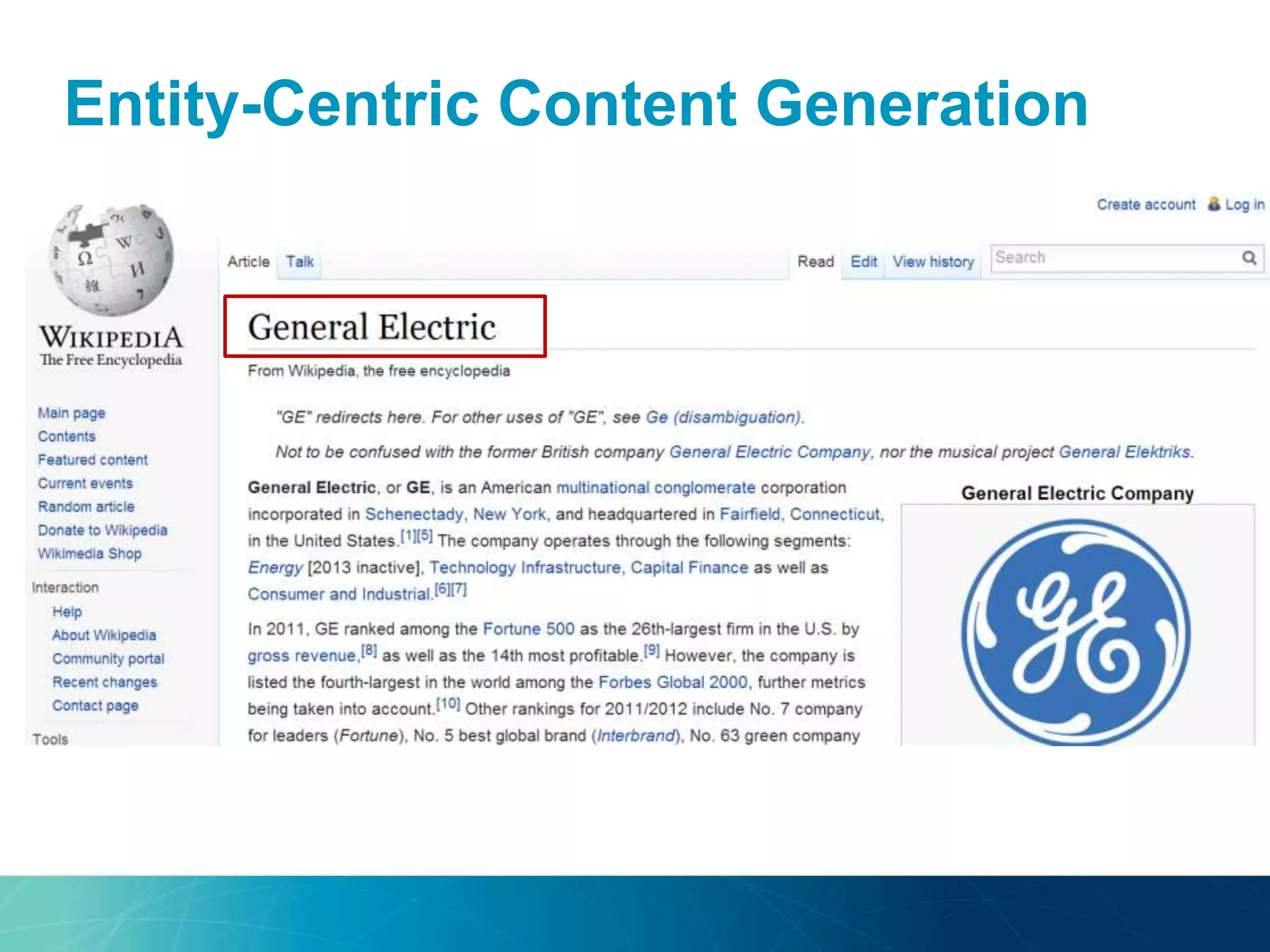 Entity-Centric Content Generation
 