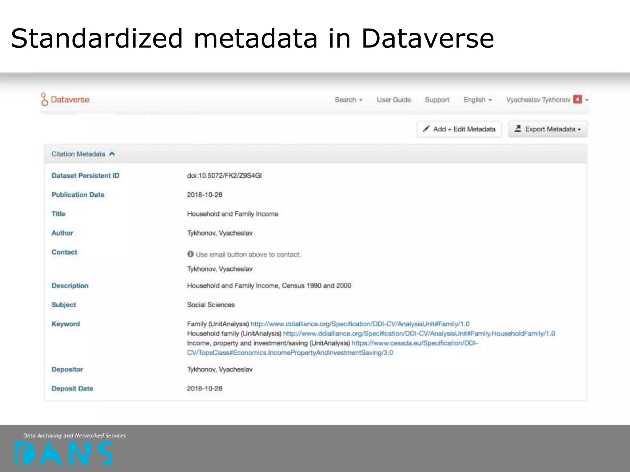 Standardized metadata in Dataverse
 