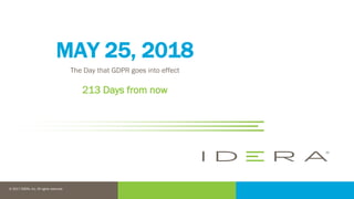 © 2017 IDERA, Inc. All rights reserved.
MAY 25, 2018
The Day that GDPR goes into effect
213 Days from now
 