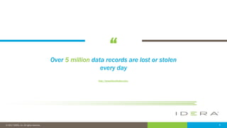 “
6© 2017 IDERA, Inc. All rights reserved.
Over 5 million data records are lost or stolen
every day
http://breachlevelindex.com/
 