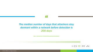 “
7© 2017 IDERA, Inc. All rights reserved.
The median number of days that attackers stay
dormant within a network before detection is
200 days
https://swimlane.com/10-hard-hitting-cyber-security-statistics/
 