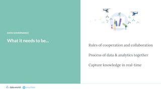 What it needs to be...
DATA GOVERNANCE
Rules of cooperation and collaboration
Process of data & analytics together
Capture knowledge in real-time
 