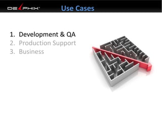 1. Development & QA
2. Production Support
3. Business
Use Cases
 