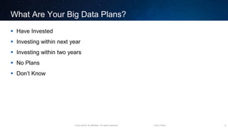 Cisco and/or its affiliates. All rights reserved. Cisco Public
What Are Your Big Data Plans?
 Have Invested
 Investing within next year
 Investing within two years
 No Plans
 Don’t Know
7
 