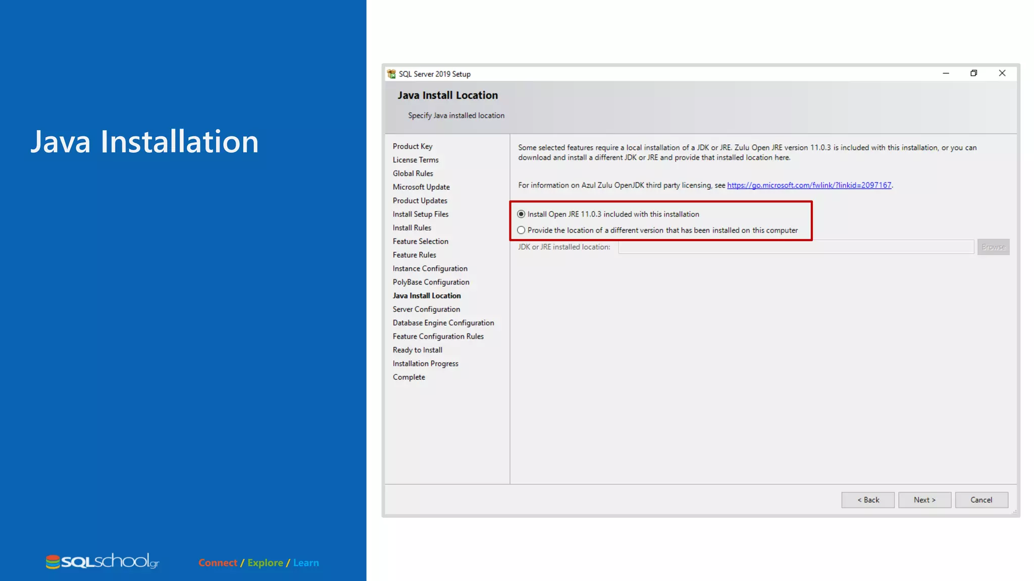 Connect / Explore / Learn Java Installation 